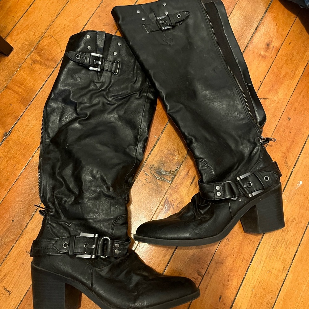 Black Leather Knee-High Boots